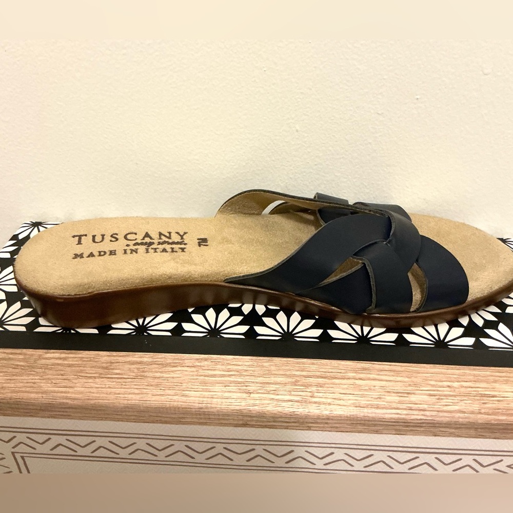 Woman’s Dark Blue Strappy Slide Sandals - Picture 9 of 10